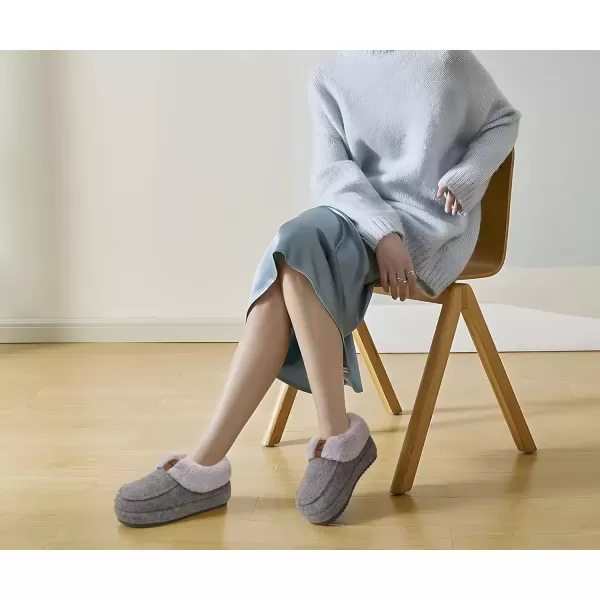 imageCOFACE Womens Warm House Slippers Fuzzy Moccasin Winter Shoes Ladies Platform Thick Cushion Yoga Foam Lightweight Indoor Outdoor Hard Rubber Sole with Arch SupportGrey