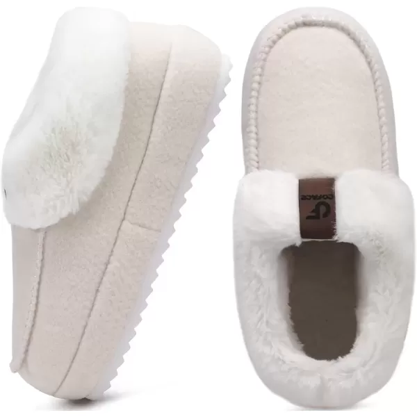 imageCOFACE Womens Warm House Slippers Fuzzy Moccasin Winter Shoes Ladies Platform Thick Cushion Yoga Foam Lightweight Indoor Outdoor Hard Rubber Sole with Arch SupportBeige