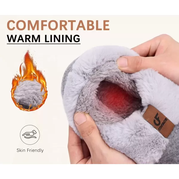 imageCOFACE Womens Warm House Slippers Fuzzy Moccasin Winter Shoes Ladies Platform Thick Cushion Yoga Foam Lightweight Indoor Outdoor Hard Rubber Sole with Arch SupportGrey