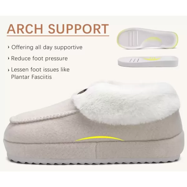 imageCOFACE Womens Warm House Slippers Fuzzy Moccasin Winter Shoes Ladies Platform Thick Cushion Yoga Foam Lightweight Indoor Outdoor Hard Rubber Sole with Arch SupportBeige