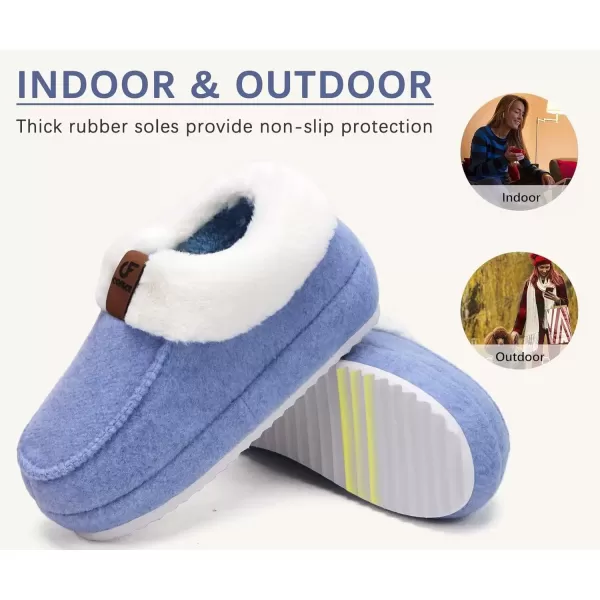 imageCOFACE Womens Warm House Slippers Fuzzy Moccasin Winter Shoes Ladies Platform Thick Cushion Yoga Foam Lightweight Indoor Outdoor Hard Rubber Sole with Arch SupportBlue