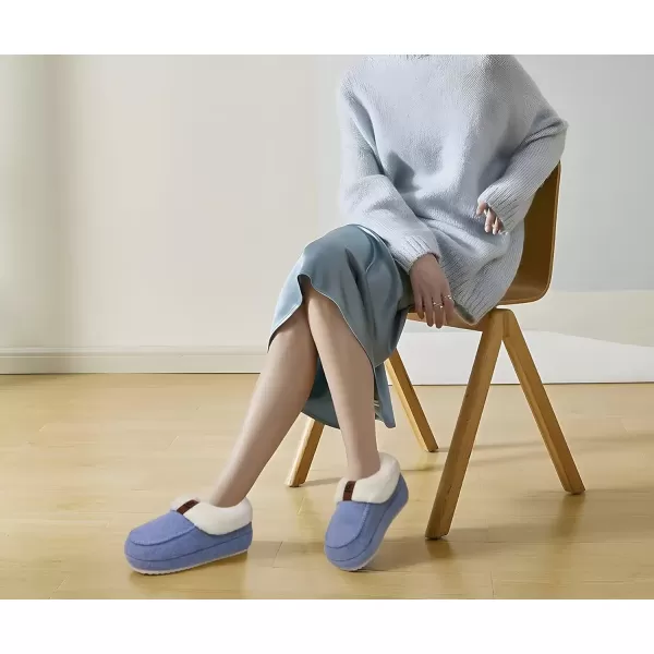 imageCOFACE Womens Warm House Slippers Fuzzy Moccasin Winter Shoes Ladies Platform Thick Cushion Yoga Foam Lightweight Indoor Outdoor Hard Rubber Sole with Arch SupportBlue