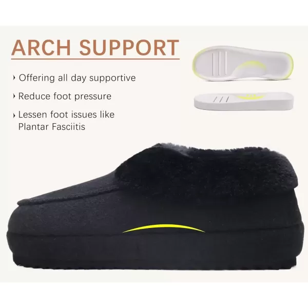 imageCOFACE Womens Warm House Slippers Fuzzy Moccasin Winter Shoes Ladies Platform Thick Cushion Yoga Foam Lightweight Indoor Outdoor Hard Rubber Sole with Arch SupportBlack