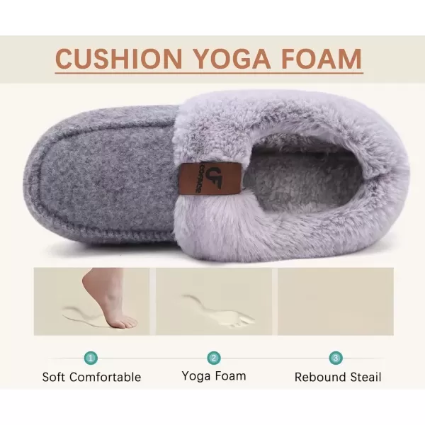 imageCOFACE Womens Warm House Slippers Fuzzy Moccasin Winter Shoes Ladies Platform Thick Cushion Yoga Foam Lightweight Indoor Outdoor Hard Rubber Sole with Arch SupportGrey