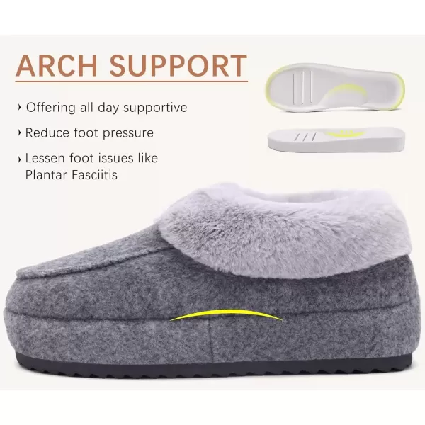 imageCOFACE Womens Warm House Slippers Fuzzy Moccasin Winter Shoes Ladies Platform Thick Cushion Yoga Foam Lightweight Indoor Outdoor Hard Rubber Sole with Arch SupportGrey