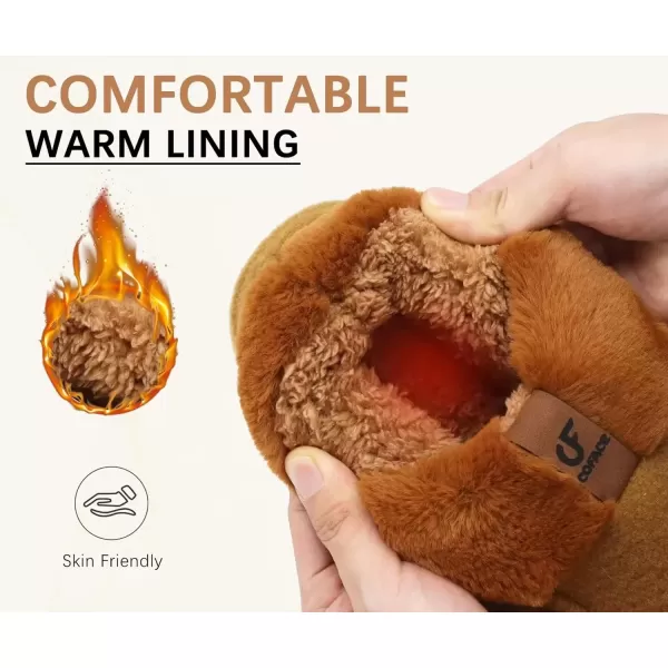 imageCOFACE Womens Warm House Slippers Fuzzy Moccasin Winter Shoes Ladies Platform Thick Cushion Yoga Foam Lightweight Indoor Outdoor Hard Rubber Sole with Arch SupportBrown