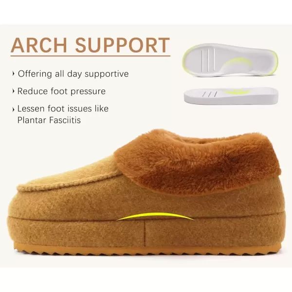 imageCOFACE Womens Warm House Slippers Fuzzy Moccasin Winter Shoes Ladies Platform Thick Cushion Yoga Foam Lightweight Indoor Outdoor Hard Rubber Sole with Arch SupportBrown