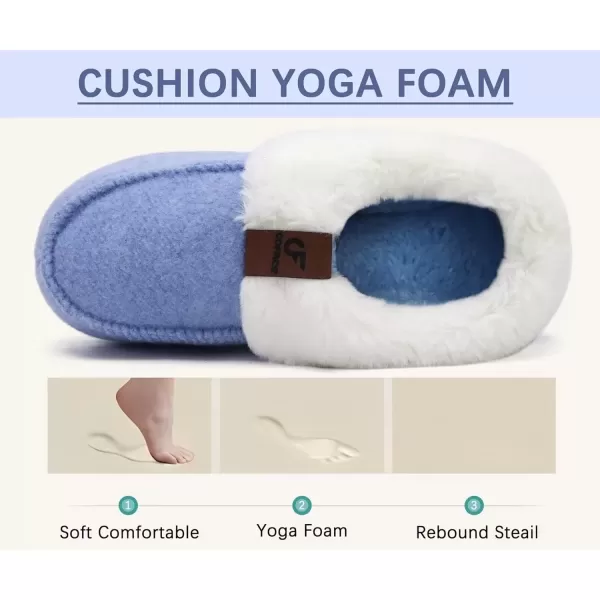 imageCOFACE Womens Warm House Slippers Fuzzy Moccasin Winter Shoes Ladies Platform Thick Cushion Yoga Foam Lightweight Indoor Outdoor Hard Rubber Sole with Arch SupportBlue