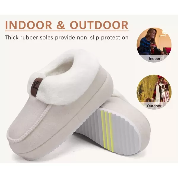 imageCOFACE Womens Warm House Slippers Fuzzy Moccasin Winter Shoes Ladies Platform Thick Cushion Yoga Foam Lightweight Indoor Outdoor Hard Rubber Sole with Arch SupportBeige