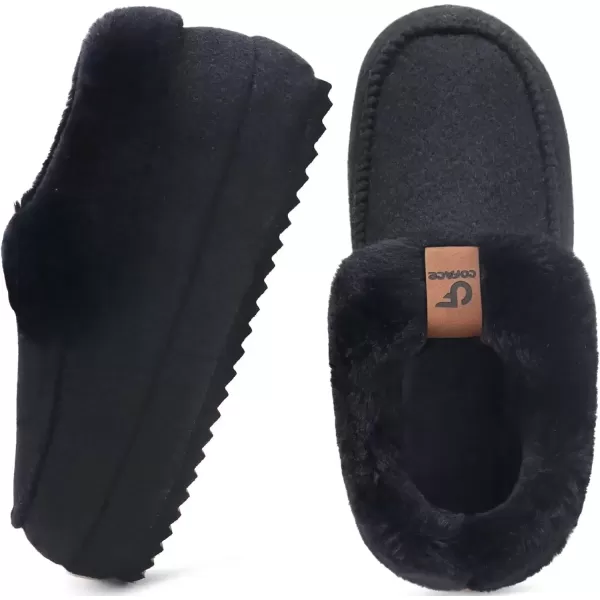 imageCOFACE Womens Warm House Slippers Fuzzy Moccasin Winter Shoes Ladies Platform Thick Cushion Yoga Foam Lightweight Indoor Outdoor Hard Rubber Sole with Arch SupportBlack