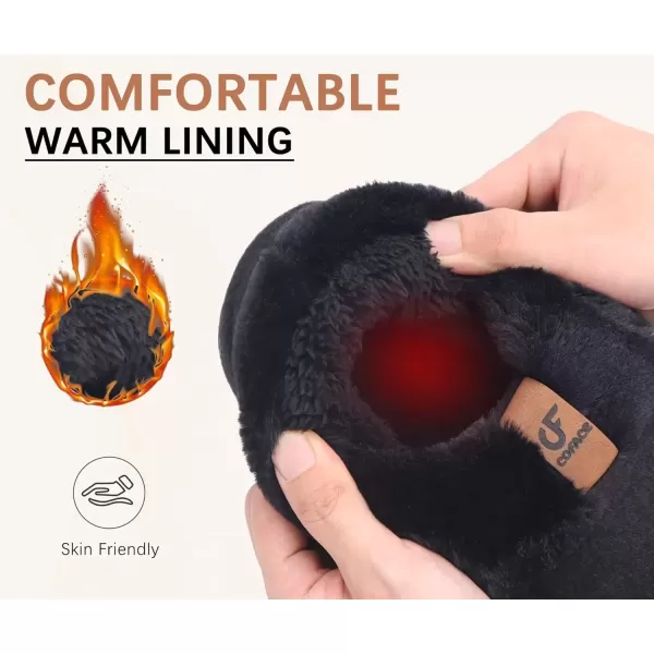 imageCOFACE Womens Warm House Slippers Fuzzy Moccasin Winter Shoes Ladies Platform Thick Cushion Yoga Foam Lightweight Indoor Outdoor Hard Rubber Sole with Arch SupportBlack