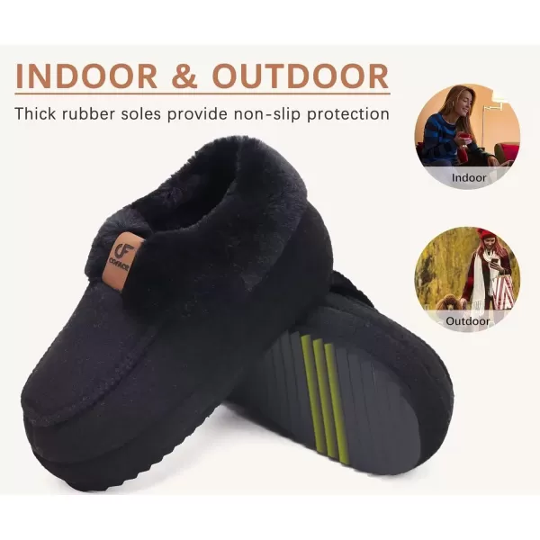imageCOFACE Womens Warm House Slippers Fuzzy Moccasin Winter Shoes Ladies Platform Thick Cushion Yoga Foam Lightweight Indoor Outdoor Hard Rubber Sole with Arch SupportBlack