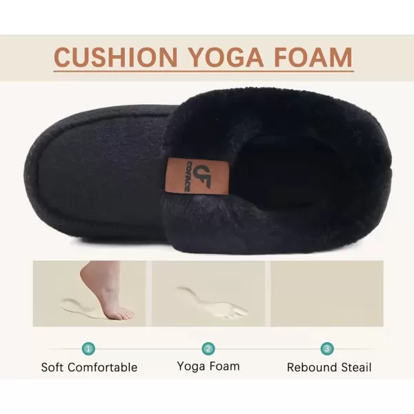 imageCOFACE Womens Warm House Slippers Fuzzy Moccasin Winter Shoes Ladies Platform Thick Cushion Yoga Foam Lightweight Indoor Outdoor Hard Rubber Sole with Arch SupportBlack