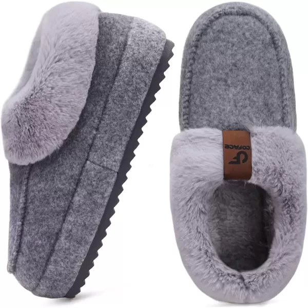 imageCOFACE Womens Warm House Slippers Fuzzy Moccasin Winter Shoes Ladies Platform Thick Cushion Yoga Foam Lightweight Indoor Outdoor Hard Rubber Sole with Arch SupportGrey
