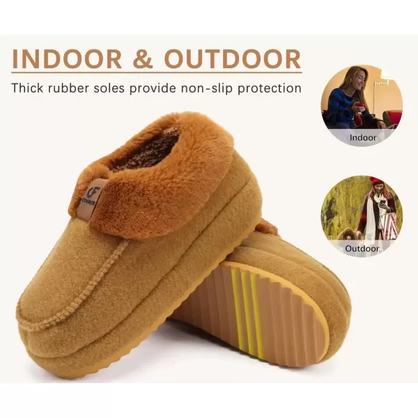 imageCOFACE Womens Warm House Slippers Fuzzy Moccasin Winter Shoes Ladies Platform Thick Cushion Yoga Foam Lightweight Indoor Outdoor Hard Rubber Sole with Arch SupportBrown