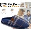 imageCOFACE Unisex Mens Womens Cozy Memory Foam Scuff Slippers Casual Slip On Warm House Shoes IndoorOutdoor Felt Sandal Slippers With Arch Support Rubber Sole Size 415Plaid Blue