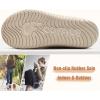 imageCOFACE Womens Arch Support Memory Foam House Slippers Ladies Warm Fuzzy Faux Fur Collar Winter Moccasin Shoes with Orthotic Plantar Fasciitis Indoor Outdoor Hard Rubber Sole Beige Size 9