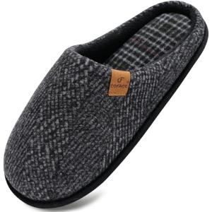 imageCOFACE Mens Memory Foam House Slippers Slip On Cozy Scuff Plaid Shoes IndoorOutdoor with Arch Support