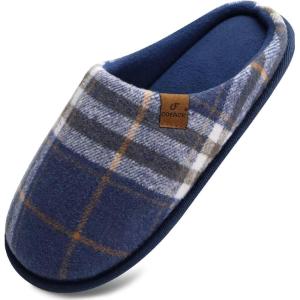 imageCOFACE Unisex Mens Womens Cozy Memory Foam Scuff Slippers Casual Slip On Warm House Shoes IndoorOutdoor Felt Sandal Slippers With Arch Support Rubber Sole Size 415Plaid Blue