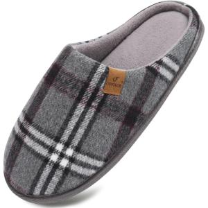 imageCOFACE Unisex Mens Womens Cozy Memory Foam Scuff Slippers Casual Slip On Warm House Shoes IndoorOutdoor Felt Sandal Slippers With Arch Support Rubber Sole Size 415Plaid Grey