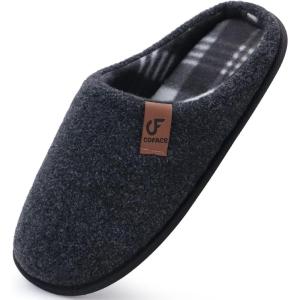 imageCOFACE Unisex Mens Womens Cozy Memory Foam Scuff Slippers Casual Slip On Warm House Shoes IndoorOutdoor Felt Sandal Slippers With Arch Support Rubber Sole Size 415Felt Black