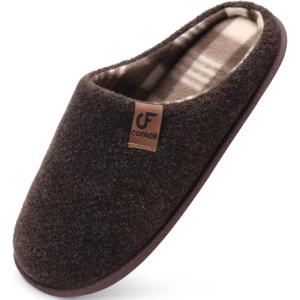 imageCOFACE Unisex Mens Womens Cozy Memory Foam Scuff Slippers Casual Slip On Warm House Shoes IndoorOutdoor Felt Sandal Slippers With Arch Support Rubber Sole Size 415Dark Brown