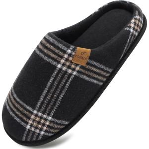 imageCOFACE Unisex Mens Womens Cozy Memory Foam Scuff Slippers Casual Slip On Warm House Shoes IndoorOutdoor Felt Sandal Slippers With Arch Support Rubber Sole Size 415Plaid Black