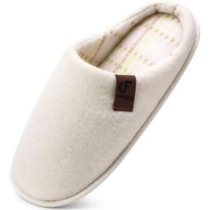 imageCOFACE Unisex Mens Womens Cozy Memory Foam Scuff Slippers Casual Slip On Warm House Shoes IndoorOutdoor Felt Sandal Slippers With Arch Support Rubber Sole Size 415Beige White