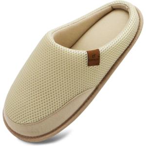 imageCOFACE Unisex Mens Womens Cozy Memory Foam Scuff Slippers Casual Slip On Warm House Shoes IndoorOutdoor Felt Sandal Slippers With Arch Support Rubber Sole Size 415Fashion Beige