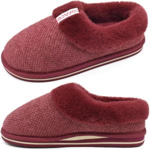 imageCOFACE Womens Fluff Slippers Memory Foam Slip on House Slippers Ladies Comfortable Warm Plush Fur Slipper With Cozy Cushion LiningRed