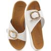 imageCOFACE Womens Dressy Orthotic Slides Lightweight Yoga Mat Thick Cushion Recovery Walking Sandals Adjustable Slip On Slippers with Comfortable Plantar Fasciitis Arch SupportWhite Brown