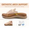 imageCOFACE Womens Orthotic Sandals Comfortable Plantar Fasciitis Arch Support Sandal Slippers Ladies Fashion Fabric Kint Slides Sandals with Lightweight Athletic Soft Cushion Footbed US Size 511Khaki