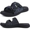 imageCOFACE Womens Orthotic Slides Comfort Plantar Fasciitis Arch Support Slip on Flat Sandals Ladies Soft Cushion Fashion Yoga Mat Slippers With Adjustable StrapsJet Black