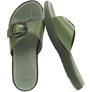 imageCOFACE Womens Dressy Orthotic Slides Lightweight Yoga Mat Thick Cushion Recovery Walking Sandals Adjustable Slip On Slippers with Comfortable Plantar Fasciitis Arch SupportGreen
