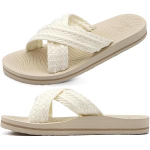 imageCOFACE Womens Orthopedic Sandals Comfortable Orthotic Soft Cushion Recovery Plantar Fasciitis Walking Slip On Ladies Cloud Cross Slides for Woman Size 511Beige