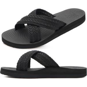 imageCOFACE Womens Orthopedic Sandals Comfortable Orthotic Soft Cushion Recovery Plantar Fasciitis Walking Slip On Ladies Cloud Cross Slides for Woman Size 511Black