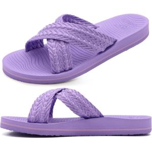 imageCOFACE Womens Orthopedic Sandals Comfortable Orthotic Soft Cushion Recovery Plantar Fasciitis Walking Slip On Ladies Cloud Cross Slides for Woman Size 511Purple