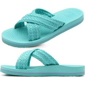 imageCOFACE Womens Orthopedic Sandals Comfortable Orthotic Soft Cushion Recovery Plantar Fasciitis Walking Slip On Ladies Cloud Cross Slides for Woman Size 511Lake Blue