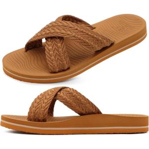 imageCOFACE Womens Orthopedic Sandals Comfortable Orthotic Soft Cushion Recovery Plantar Fasciitis Walking Slip On Ladies Cloud Cross Slides for Woman Size 511Khaki
