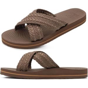 imageCOFACE Womens Orthopedic Sandals Comfortable Orthotic Soft Cushion Walking Slip On Ladies Cloud Cross Slides for Woman Size 511Brownruns Big size Down