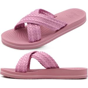 imageCOFACE Womens Orthopedic Sandals Comfortable Orthotic Soft Cushion Walking Slip On Ladies Cloud Cross Slides for Woman Size 511Dark Pinkruns Big size Down