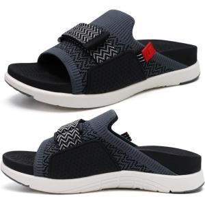 imageCOFACE Womens Orthotic Sandals Comfortable Plantar Fasciitis Arch Support Sandal Slippers Ladies Fashion Fabric Kint Slides Sandals with Lightweight Athletic Soft Cushion Footbed US Size 511Grey Black