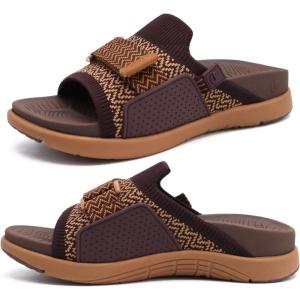 imageCOFACE Womens Orthotic Sandals Comfortable Plantar Fasciitis Arch Support Sandal Slippers Ladies Fashion Fabric Kint Slides Sandals with Lightweight Athletic Soft Cushion Footbed US Size 511Brown