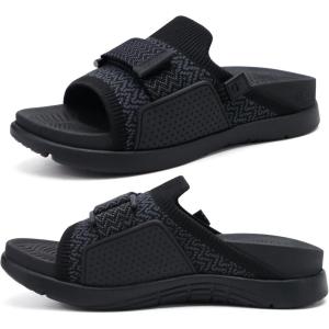 imageCOFACE Womens Orthotic Sandals Comfortable Plantar Fasciitis Arch Support Sandal Slippers Ladies Fashion Fabric Kint Slides Sandals with Lightweight Athletic Soft Cushion Footbed US Size 511Black