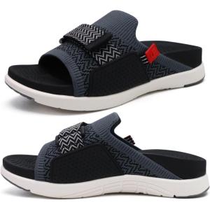 imageCOFACE Womens Orthotic Sandals Comfortable Plantar Fasciitis Arch Support Sandal Slippers Ladies Fashion Fabric Kint Slides Sandals with Lightweight Athletic Soft Cushion Footbed size 7 Grey