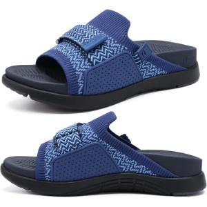 imageCOFACE Womens Orthotic Sandals Comfortable Plantar Fasciitis Arch Support Sandal Slippers Ladies Fashion Fabric Kint Slides Sandals with Lightweight Athletic Soft Cushion Footbed US Size 511Dark Blue