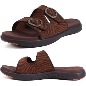 imageCOFACE Womens Orthotic Slides Comfort Plantar Fasciitis Arch Support Slip on Flat Sandals Ladies Soft Cushion Fashion Yoga Mat Slippers With Adjustable StrapsDeep Brown