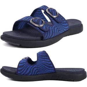 imageCOFACE Womens Orthotic Slides Comfort Plantar Fasciitis Arch Support Slip on Flat Sandals Ladies Soft Cushion Fashion Yoga Mat Slippers With Adjustable StrapsDeep Blue