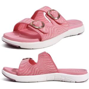 imageCOFACE Womens Orthotic Slides Comfort Plantar Fasciitis Arch Support Slip on Flat Sandals Ladies Soft Cushion Fashion Yoga Mat Slippers With Adjustable StrapsPale Pink