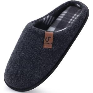 imageCOFACE Unisex Mens Womens Cozy Memory Foam Scuff Slippers Casual Slip On Warm House Shoes IndoorOutdoor Felt Sandal Slippers With Arch Support Rubber Sole Size 415Black